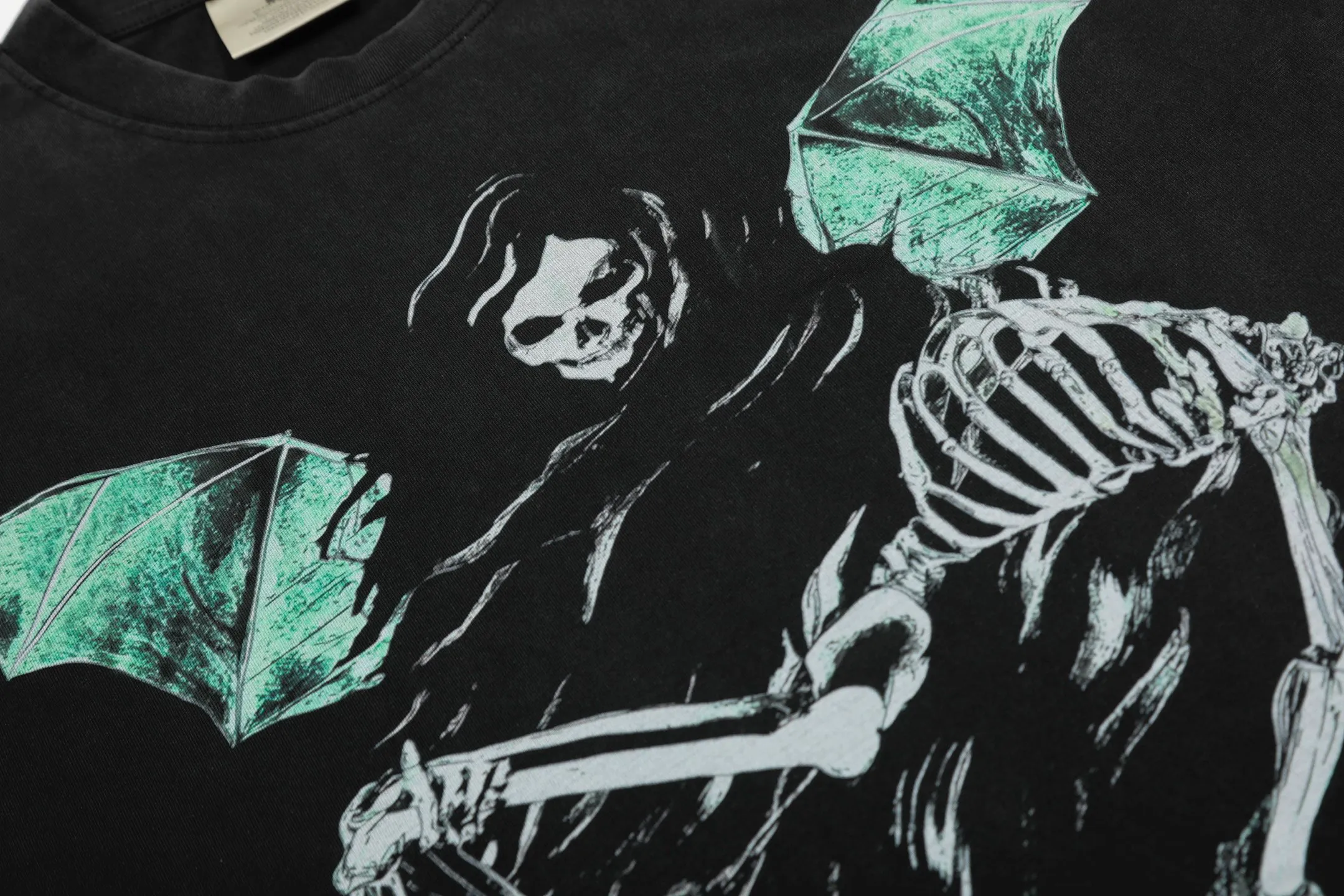 VT9244 P140💰 SAINT Michael "Skull Death" punk style printed retro washed distressed short-sleeved T-shirt Small neckline design White ink digital direct printing High street retro heavy distressed washed Vintage short sleeves Size: S M L XL